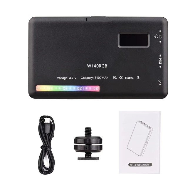 New W140RGB LED Video Light Rechargeable Photography Fill Light CRI95+ 2500K-9000K Dimmable LED Panel Atmosphere Light