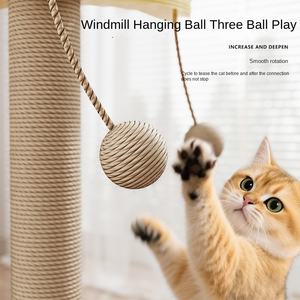 Griffoir pour chat en bois de pin massif avec espace de jeu à 360 degrés, pilier de griffonnage en forme de moulin à vent et conception anti-griffures - Product Image 3