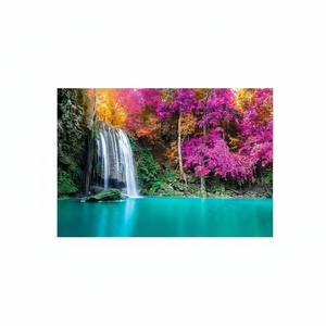Purple Trees Waterfall Canvas Print: Serene Nature Lake View Art,<b>BLACK</b> <b>FRAMED</b> CANVAS - Product Image 2