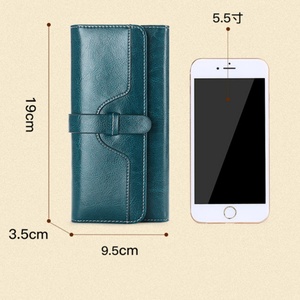 Women's Large Capacity Real Leather Clutch <b>Wallets</b> Long Zipper Waxy Cover Anti-Theft Feature Real Leather Credit Card <b>Holder</b> - Product Image 3