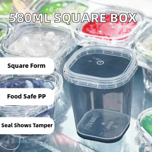 580ml 20oz <b>Square</b> Single Wall Ice Cream Box Fruit Bucket Food Grade PP Material Tamper-evident Closure <b>Container</b> - Product Image 2