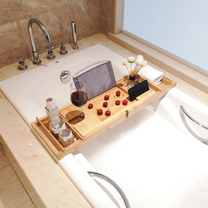 Plateau de bain en bambou avec porte-verre à vin pour la détente pendant le bain - Product Image 2