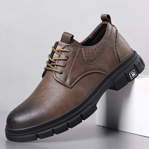 Zapatos Oxford de cuero dividido para hombre, con punta redonda, cordones, suela de goma, entresuela de EVA, para todas las estaciones, informales. - Product Image 2