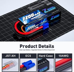 Zeee 2S Lipo 배터리 7200mAh <span class=keywords><strong>7.4V</strong></span> 120C 하드 케이스 <span class=keywords><strong>RC</strong></span> 배터리 EC5 커넥터와 1/8 1/10 <span class=keywords><strong>RC</strong></span> 자동차 트럭 <span class=keywords><strong>RC</strong></span> 차량 레이싱 모드 - Product Image 3