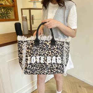 Custom Your Logo SUMMER Letter Tote Bags Women Leopard Handbag Large Capacity Totes for Outdoor Travel Work - Product Image 3