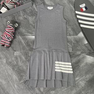 Vestido Midi de Verano para Mujer, Cuello Redondo, Tejido de Algodón, Diseño Geométrico Plisado, Clásico, Casual, Sin Mangas, con Cuatro Rayas - Product Image 6