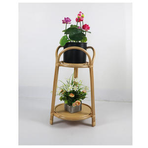 Support pour plantes en rotin écologique à 2 couches Support de rangement rustique pour balcon, cour, maison ou jardin avec présentoir à fleurs en osier - Product Image 3