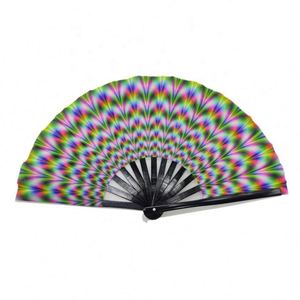 Uv Large Rave Folding Hand <b>Fans</b> Bamboo Ribs for Rainbow <b>Handheld</b> <b>Fan</b> With Fabric Case - Product Image 5