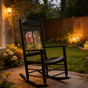 เก้าอี้โยกไม้ป็อปลาร์ลายพิมพ์สวยงาม สีดำ ที่วางแขนไม้เนื้อแข็ง สำหรับห้องนั่งเล่น ระเบียงตกแต่งบ้าน ขายตรงจากโรงงาน - Product Image 4