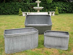 Set of 3 Pcs Vintage Metal Galvanised Rectangle Dolly Tub Planter For Home Garden Indoor Outdoor & Balcony Decor - Product Image 4