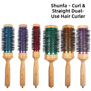 Runde Haarbürste mit Holzgriff, Aluminium-Nylon-Borsten, Hitzebeständig, für Volumen, Locken und Föhnen, Styling Brosse Ronde Bois - Product Image 5