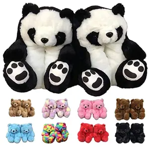 Zapatillas de oso esponjoso para mujer, zapatillas bonitas y peludas de invierno, de lujo, de Panda
