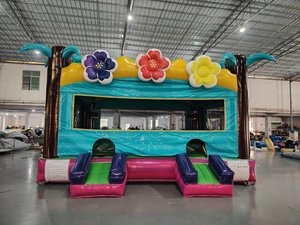 Château gonflable commercial en PVC avec toboggan et motif floral <span class=keywords><strong>pour</strong></span> <span class=keywords><strong>location</strong></span> événementielle - Product Image 2