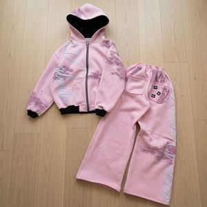 Conjunto de Sudadera con Capucha y Pantalones de Chándal para Hombre, de Algodón Grueso, Estilo Urbano Y2K Grunge, con Estampado Gráfico y Cremallera Completa, Venta al por Mayor Personalizada - Product Image 1