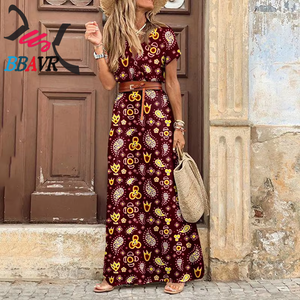 Wholesale New Retro Design Women's V-neck Short Sleeve Fashionable Bohemian Causal <b>Style</b> Lady's Floral Dress Casual Dress Women - Product Image 2