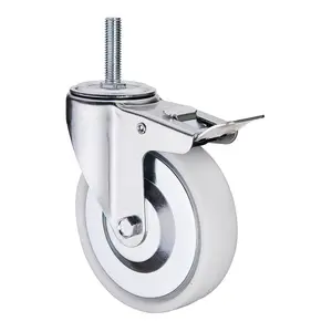 WBD Supplier threaded stem 3 4 5 6 8 inch industrial white pp caster wheel with iron cover