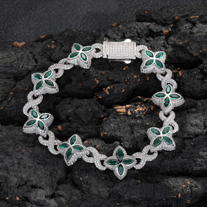Gelang Hip-hop Rap Infinity Clover 5A Zircon Perhiasan Warna-warni Berlapis Besi Elektroplating Unisex untuk Perdagangan Lintas Batas - Product Image 1