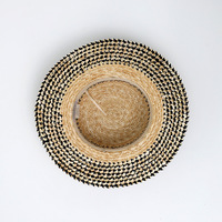 Chapeau unisexe en paille de blé, style britannique, à calotte plate, patchwork, color block, tissé à la main, respirant, protection solaire, pour l'été et la plage