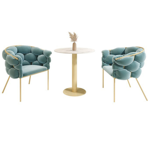 Silla de Comedor Elegante y Sencilla con Respaldo Acolchado en Forma de Burbuja de Terciopelo Verde y Estructura Dorada Electrochapada - Product Image 5