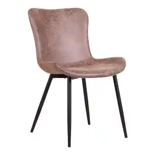 Rustik Metal bacaklar konfor kahverengi arkalık deri yemek sandalyeleri için yemek masası