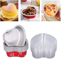 Moule de cuisson jetable en aluminium en forme de petit cœur avec couvercle transparent en forme de dôme pour desserts de fête et cupcakes, vente au détail et en gros