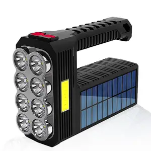 Linterna portátil de mano recargable USB de plástico multifuncional COB dínamo solar con linterna LED