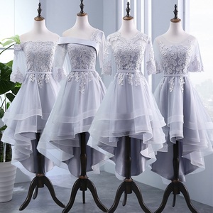 <span class=keywords><strong>Abito</strong></span> da damigella d'onore in pizzo a mezza <span class=keywords><strong>manica</strong></span> in <span class=keywords><strong>Tulle</strong></span> con foto reali di colore grigio/Champagne - Product Image 2
