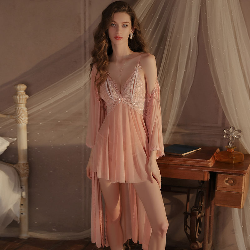 Lencería Sexy Babydoll Mujer Malla transparente Costura Encaje