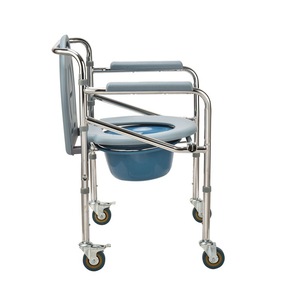 Wheeled <b>Commode</b> Chair Electroplated Steel Frame <b>Portable</b> Toilet Seat For Seniors And Pregnant Women Home Use Durable Design - Product Image 1