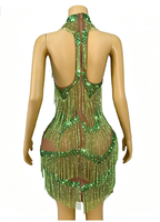 Nouvelle robe de danse latine à franges, sexy, pour soirée cocktail, mini-robe pour spectacle de groupe féminin