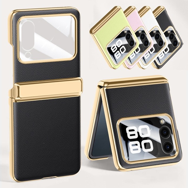 Luxury Plating Leather Hinge Protection Case for Huawei Nova Flip 5G Shockproof Cover with Screen Glass Film