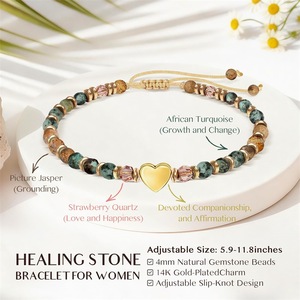 Pulsera de Turquesa Africana Natural de 4mm con Dije de Corazón, Pulsera de Cuentas con Piedra de Imagen y Cuentas Doradas, Joyería Bohemia Ajustable, Regalo - Product Image 3