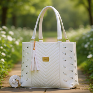 Bolso Tote Casual Blanco M3878 para Mujer Fana Cristina con Remaches de Diamantes y Forro de PU, Bolso de Mano para Boda - Product Image 2