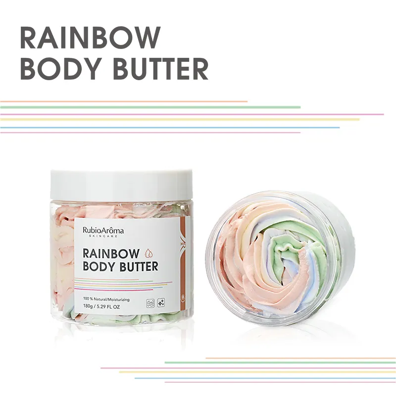 Großhandel Private Label Körper butter Anbieter vegane natürliche handgemachte Feuchtigkeit creme Obst Regenbogen geschlagen Körper butter