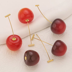 Resin Cherry Drop <b>Earrings</b> | 18K PVD Gold Plated Stainless Steel T-Bar <b>Posts</b> | Trendy Minimalist Jewelry for Women & Girls - Product Image 1
