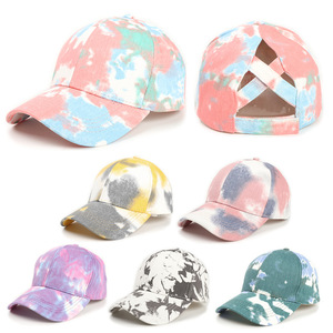 Tie Dye Baseball <b>Cap</b> For <b>Women</b> With Cross Back Design Casual Outdoor Sun Protection Hat Polyester Cotton Twill Material - Product Image 1