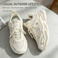 Baskets Chunky à Plateforme Style Dad Shoes, Tige en Maille Respirante, Lacets, Semelle Épaisse en Caoutchouc Antidérapante, Chaussures de Marche Décontractées et Tendance pour l'Extérieur