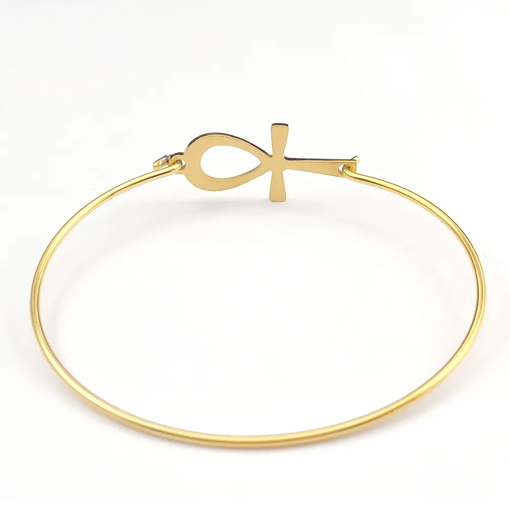 Bracelets With Cross Egyptian Cross Bangle 3 Colors 18K Gold-Plated High Polished Stainless Steel Bangle
