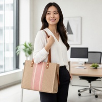 Sacs à main décontractés en lin en gros, sacs en toile de jute rayés faits à la main multicolores pour femmes