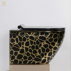 Toilette murale de grande taille suspendue sans bords, salle de bains, de luxe, en céramique, couleur noire, or, nouvelle collection - Product Image 3