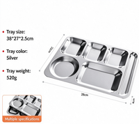 Plateau repas rectangulaire en acier inoxydable 316 de qualité alimentaire, motif uni, cinq compartiments, design moderne et minimaliste, pour adultes