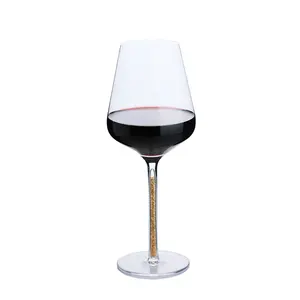 Бокал для вина с золотым хрустальным стержнем, бокал для дегустации вина с золотым стержнем листьев, бокалы для вина с драгоценными камнями и хрустальными чипсами в стержне