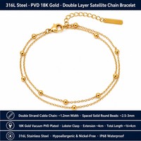 Bracelets en acier inoxydable plaqué or 18 carats, double couche, chaîne tressée avec perles, style minimaliste, prêts à être expédiés en gros