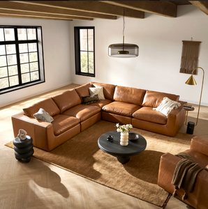 أريكة جلدية فاخرة بسيطة التصميم لغرفة المعيشة، أثاث مريح للركن بتصميم مركب - Product Image 5