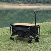 Chariot de camping pliable avec plateau en bois, chariot de transport portable pour pique-nique, pêche, camping, vente en gros d'usine