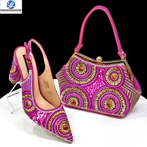 Set di <span class=keywords><strong>scarpe</strong></span> da sposa di alta qualità <span class=keywords><strong>con</strong></span> pietre belle <span class=keywords><strong>scarpe</strong></span> da donna abbinate Set di borse - Product Image 3