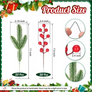 Aiguilles de pin artificielles avec baies rouges, 12 pièces, décorations de Noël pour l'affichage festif - Product Image 2