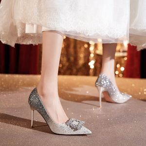 9888R-118 Escarpins à paillettes à talon aiguille et bout pointu, décorés de strass, chaussures formelles pour femmes, talon super haut de 8 cm et plus - Product Image 4