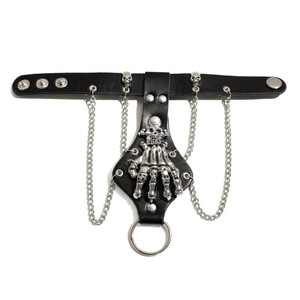 Bracelet squelette noir en alliage de zinc, style punk gothique, bijoux de fête pour hommes, accessoire chaîne - Product Image 5