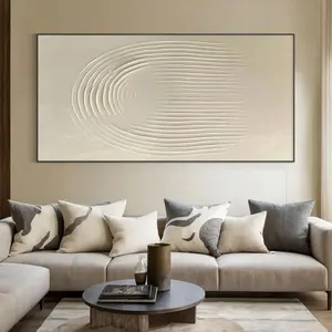 100% हाथ से खींची गई बेज न्यूनतम कैनवास बेज 3 डी बनावट वाली दीवार कला आधुनिक हाथ से चित्रित अमूर्त सजावट लक्जरी तेल पेंटिंग - Product Image 6